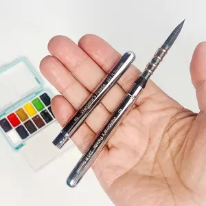 Travel Watercolor Brush – Collapsible Squirrel Hair Round Brush, Portable Short Handle with Protective Cap