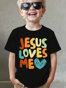PUEMCO Toddler Boys Cotton Graphic Print T-Shirt - Retro Christian Faith Regular-Sleeve Fitted Cut Clothes, Sunday School Gift for Little Believers