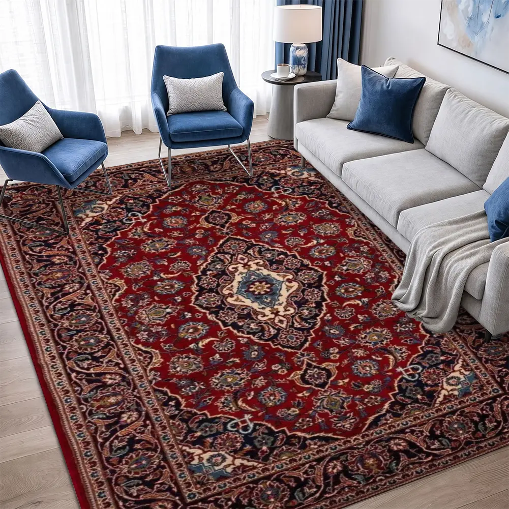 Traditional Persian Red Velvet Area Rug, Intricate Oriental Living Room Rug, Classic Home Decor