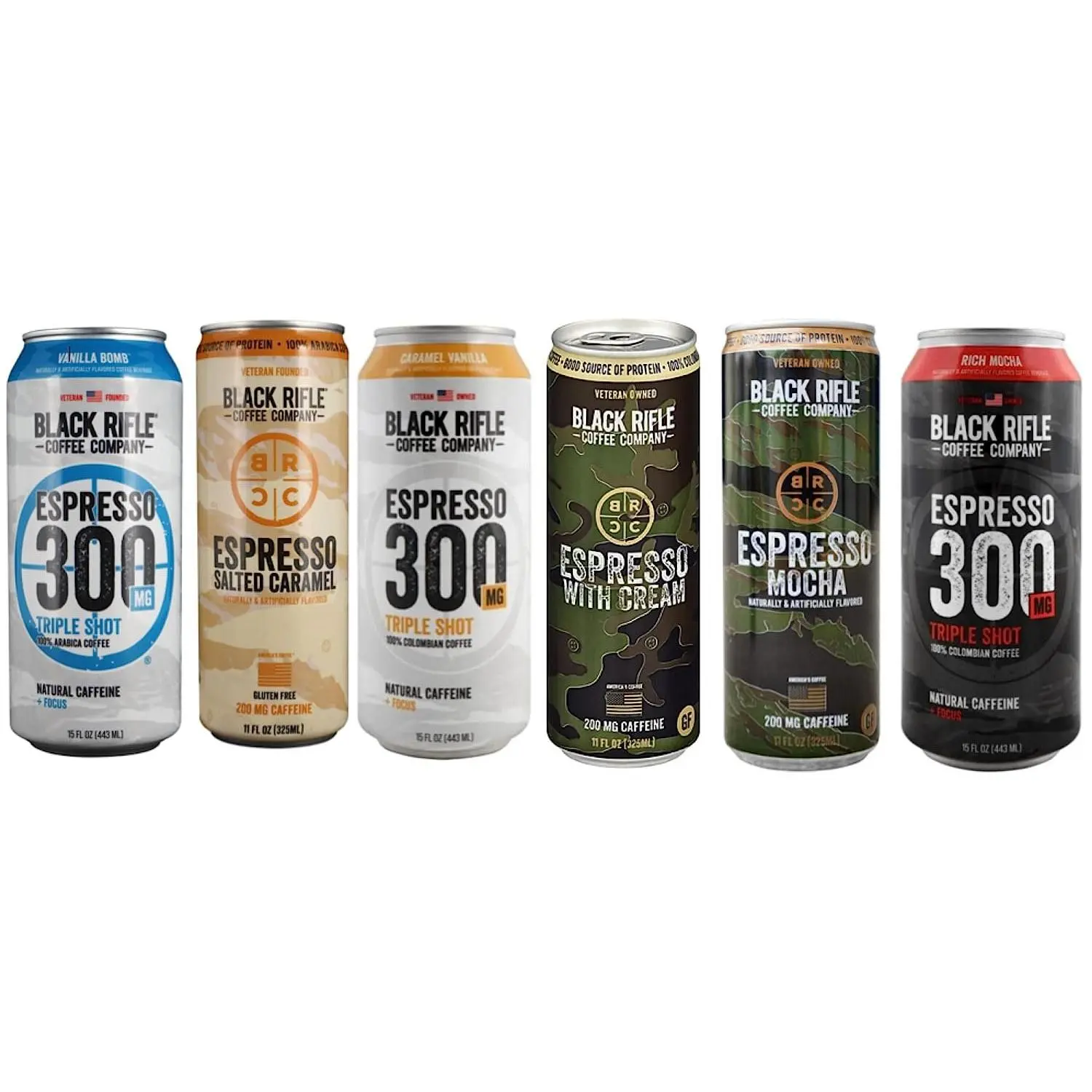 Black Rifle Coffee RTD 200mg and 300mg Caffeine, Ready To Drink Variety Pack, Gluten Free, 6 Cans