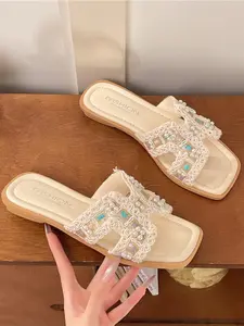 Women's Low Heel Slippers Summer Outdoor Anti-Slip Pearl Fashion Cool Sandals, New 2026 Model, Stylish Comfortable Shoes
