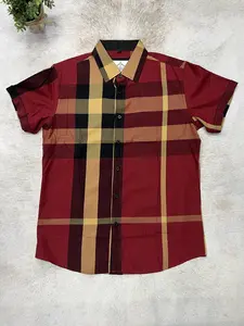 Men's Shirt Short Sleeve Checkers Burgundy