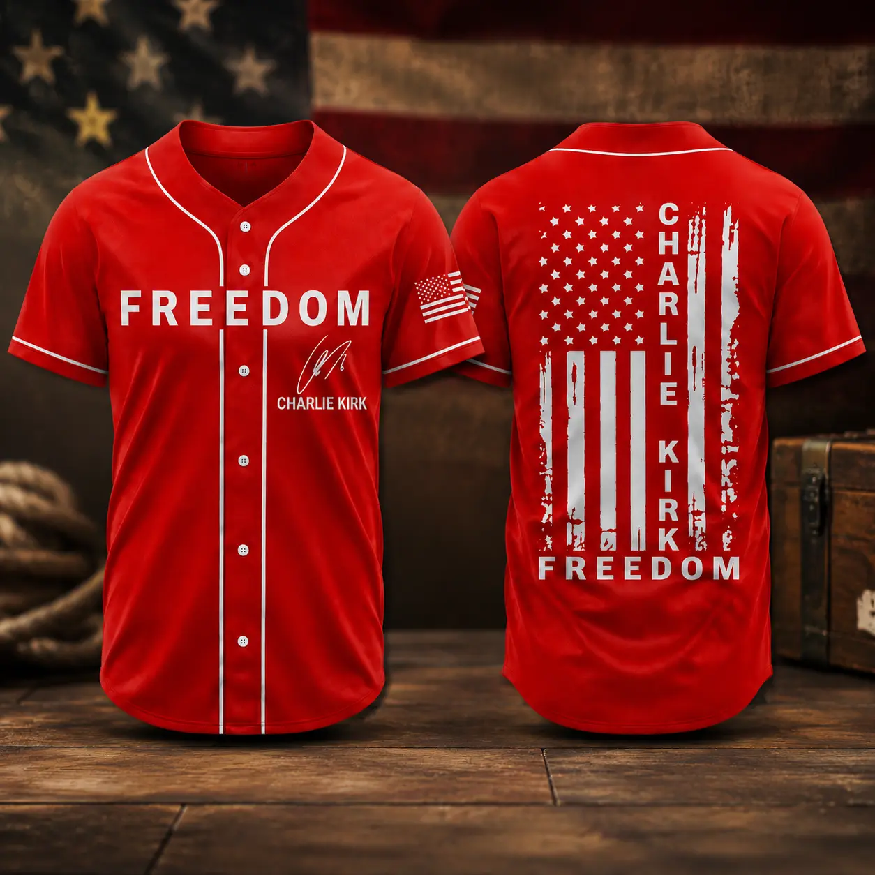 Freedom Kirk USA Memorial Unisex Baseball Jersey – Casual Sportswear for Couples, 90s Vintage Style, for Sports & Outdoor Activities