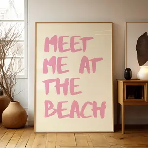 Meet Me At The Beach Poster, Summer Beach Coastal Art Typography Poster Beach House Decor, Beach Vintage WallArt, Meet Me At The Beach Print