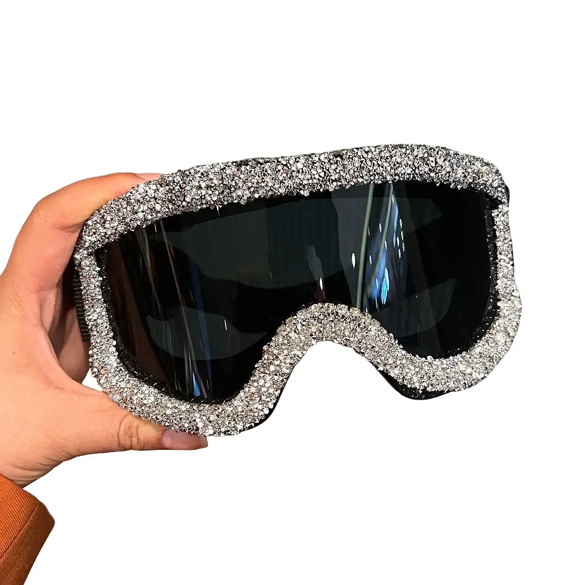 XUH Women's Paved Rhinestone Goggle Sunglasses, Glam Oversized Statement Eyewear with UV400 Protection for Festivals, Raves & Street Style, Accessories, Strap, Comfortable