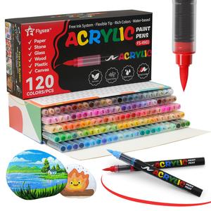acrylic paint pen set, 12/24/36/48 colors brush tip acrylic paint pen, waterproof & high saturation ideal for wood, metallic, plastic, canvas, fabric, glass, ceramic, rock painting