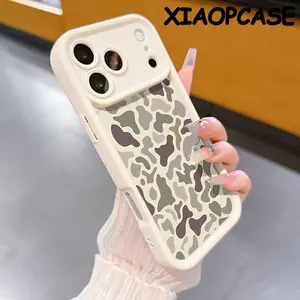 Simple camouflage Pattern Design Soft silicone Case for iPhone 17 Pro Max Air 16 15 14 Plus 13 12 11 Straight Edge Drop-Resistant Rugged Durable Cover Shell Gift 2D printing