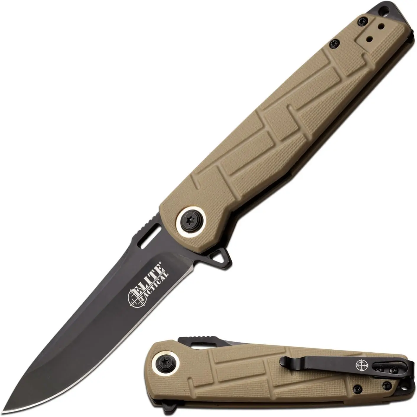 Elite Tactical Readiness Flipper Pocket Knife - 3.5" Rugged 8Cr13 Steel Drop Point Blade, 8" Overall Length, Compact, Spring Assist Fast Open, Dual Thumb Studs, Ambidextrous Reversible Clip, Unisex Hunting Capable Camping Hiking Outdoor Gear