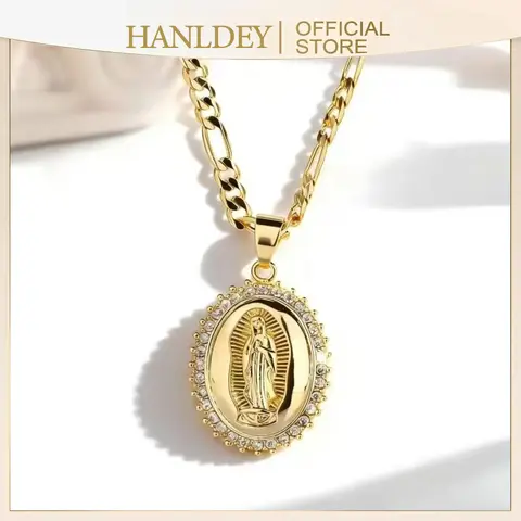 Women's 14K Gold Plated Stainless Steel Virgin Mary Virgen De Guadalupe Pendant Necklace - 22in Chain, Religious Necklace, Gold Jewelry, Unisex Costume Accessory, Women's Gifts for Birthday Anniversary