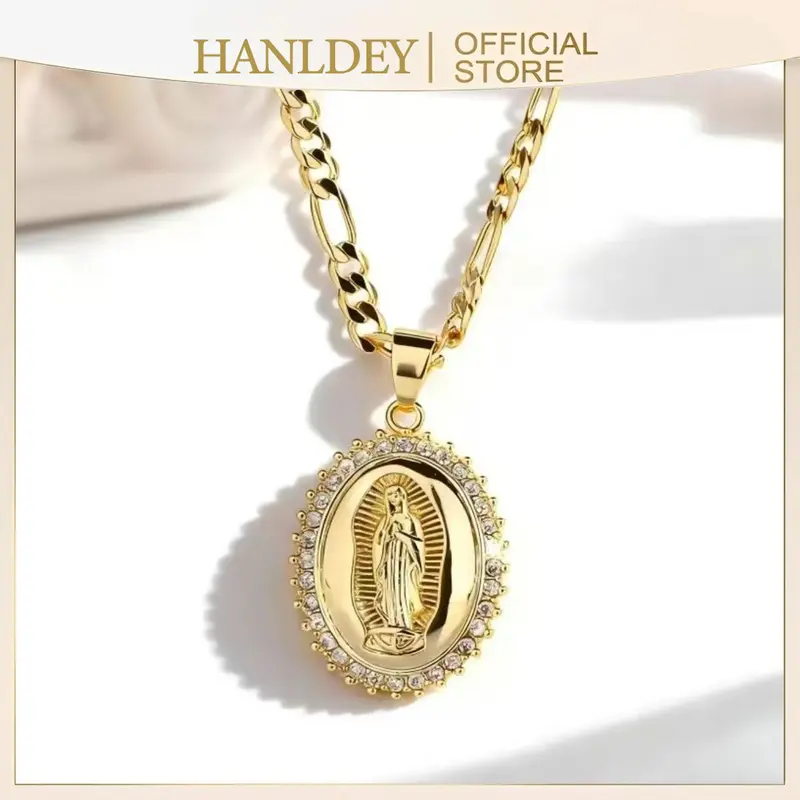 Women's 14K Gold Plated Stainless Steel Virgin Mary Virgen De Guadalupe Pendant Necklace - 22in Chain, Religious Necklace, Gold Jewelry, Unisex Costume Accessory, Women's Gifts for Birthday Anniversary