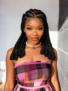 16 Inch Cornrow Braided Wig for Women, Box Braid Wig, Single Layer Lace Wig with Baby Hair, Curly Long Wigs for All Seasons