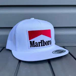 Vintage Marlboro White Snapback Hat With Flat Bill Premium Quality Cap