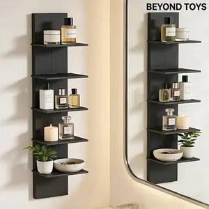 Five-Tier Floating Wall Shelf, Column Design, Space-Saving Modern Storage Unit, Easy Installation, No Metal Fittings, Bedroom & Living Room, Wall Mounted Shelf