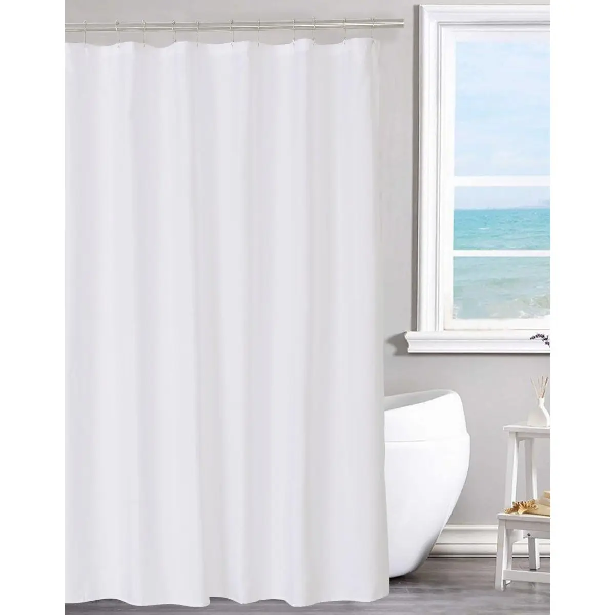 Fabric Shower Curtain Liner with Magnets Standard Size, White |   Hotel Quality, 12 Button Holes, Bottom Magnets, Machine Washable, Water Repellent Cloth Shower Curtain for Bathroom