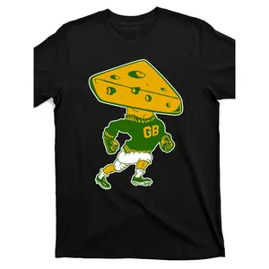 Green Bay Retro Cheesehead Mascot Graphic T-Shirt for Adults - Black Casual Tee with Vintage Sports Design, Machine Washable Fan Apparel, Allseason Clothing, Comfortable Fit