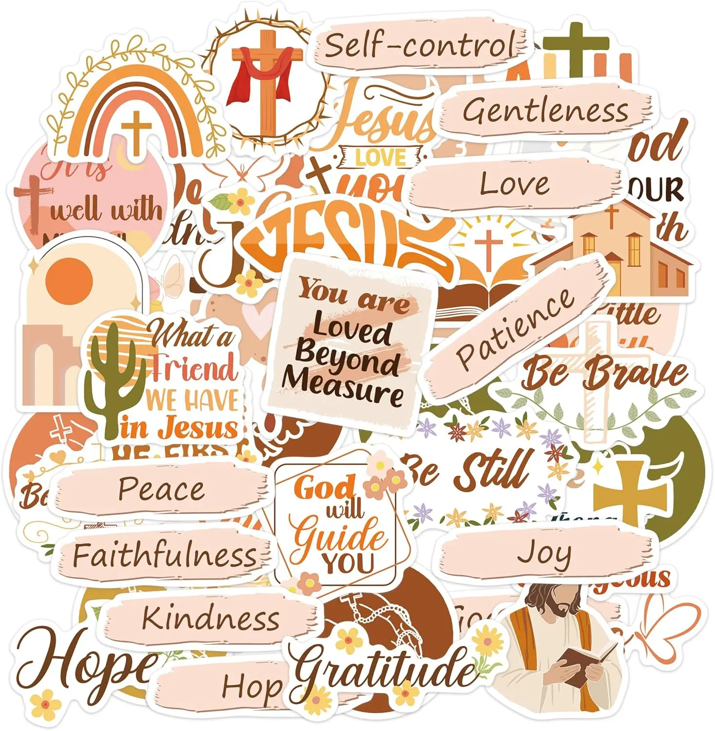 50 Pcs Inspirational Christian Bible Verse Stickers, Boho Faith-Based Motivational Quotes Scriptures Design Sticker, Vision Board Supplies for Strength Hope Faith