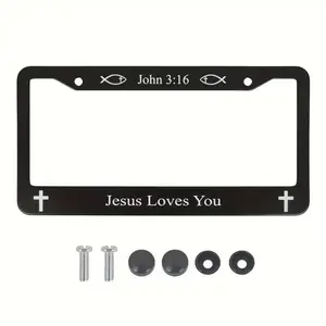 John 3:16 License Plate Frame – Jesus Loves You Christian Car Accessory – Durable Black Metal Frame – FASTSHIPPING