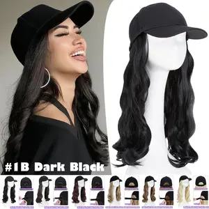 100% Natural Baseball Hat Cap Hair Extensions Long Curly Wavy Hairpiece With Cap Synthetic Hair Extensions 16 inch 290g Wig Cap