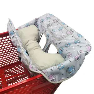 Soft Pillow Attached 2-in-1 Shopping Cart and High Chair Cover for , Cotton Padded Cart Cover, Fold'n Roll Style, Portable with Carry Bag (Gray Owl)