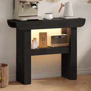 39 Inches Black Console Table, Entryway Table with Storage Narrow Modern Accent Tables with LED Lighted Foyer Table for Living Room, Entryway, Hallway