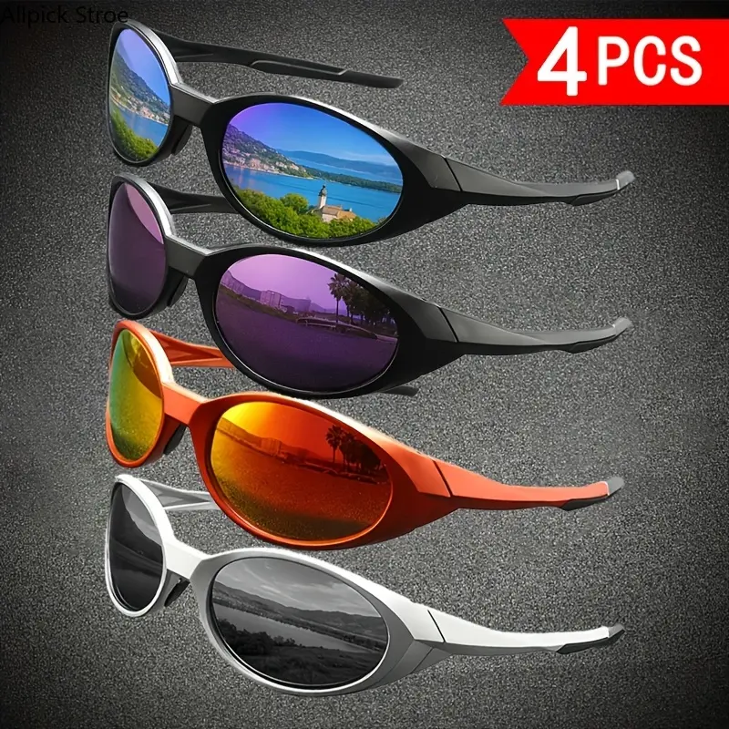 Men's Polarized Sunglasses 4-Pack, Trendy Oval Sports Style with Anti-Glare, HD Vision for Outdoor Driving and Fishing, Male, Driving Outdoor, 4-Pieces, Polarised Lens, 4 Pack - Tac Polarized Four Color Combination 1