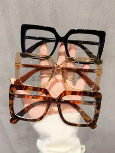 3-Piece Large Square Frame Eyeglasses Reading Glasses Anti-Blue Light High Quality Eyewear Simple Daily Use Frameless Design Unisex Fashion Accessory