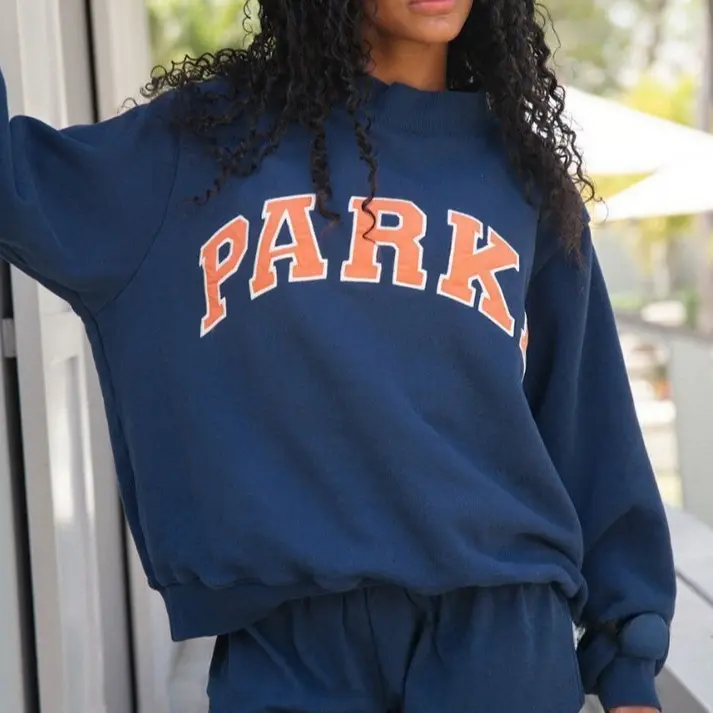 PARKE Women's Autumn Winter High-Neck Sweatshirt - English Letter Embroidery Loose Fit Minimalist Casual Ladies Top, Premium Comfortable Apparel for Daily Commute, Outdoor, Layering, Shopping, Casual Occasion & Weekend Wear