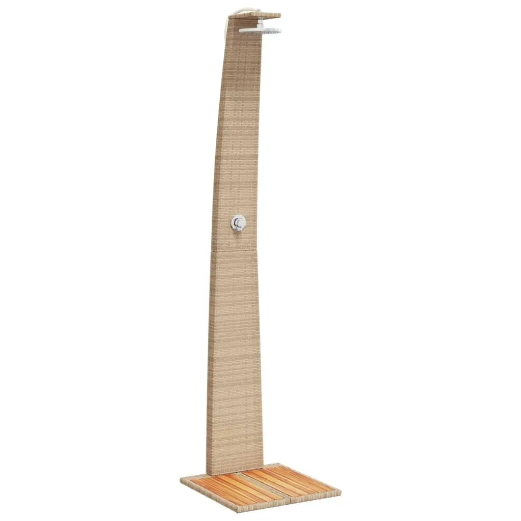 vidaXL Outdoor Shower, Swimming Pool Shower with Rotatable Spray, Patio Furniture for Garden Backyard, Beige Poly Rattan and Acacia Wood 368211