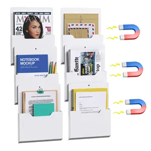 6 Pack Magnetic File Folder Holder, Wall Hanging Magnetic Pocket Mail Organizer for Refrigerator,Classroom Locker Whiteboard, Office Walls,White