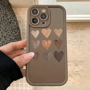 Brown High Bamboo Phone Case with Nine Heart Patterns TPU Case for iPhone 17 Pro Max 16 16e 15 14 Plus 13 12 Mini 11 Air X XS Straight Edge Drop-Resistant Rugged Durable Cover Shell Valentine's Day Gift 2D printing Protective Cellphone