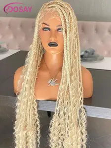DOSAY 613 Blonde Bohemian Box Braided Wigs Full Lace Hand Tied Synthetic Knotless Braids for Black Women Summer Daily Wear