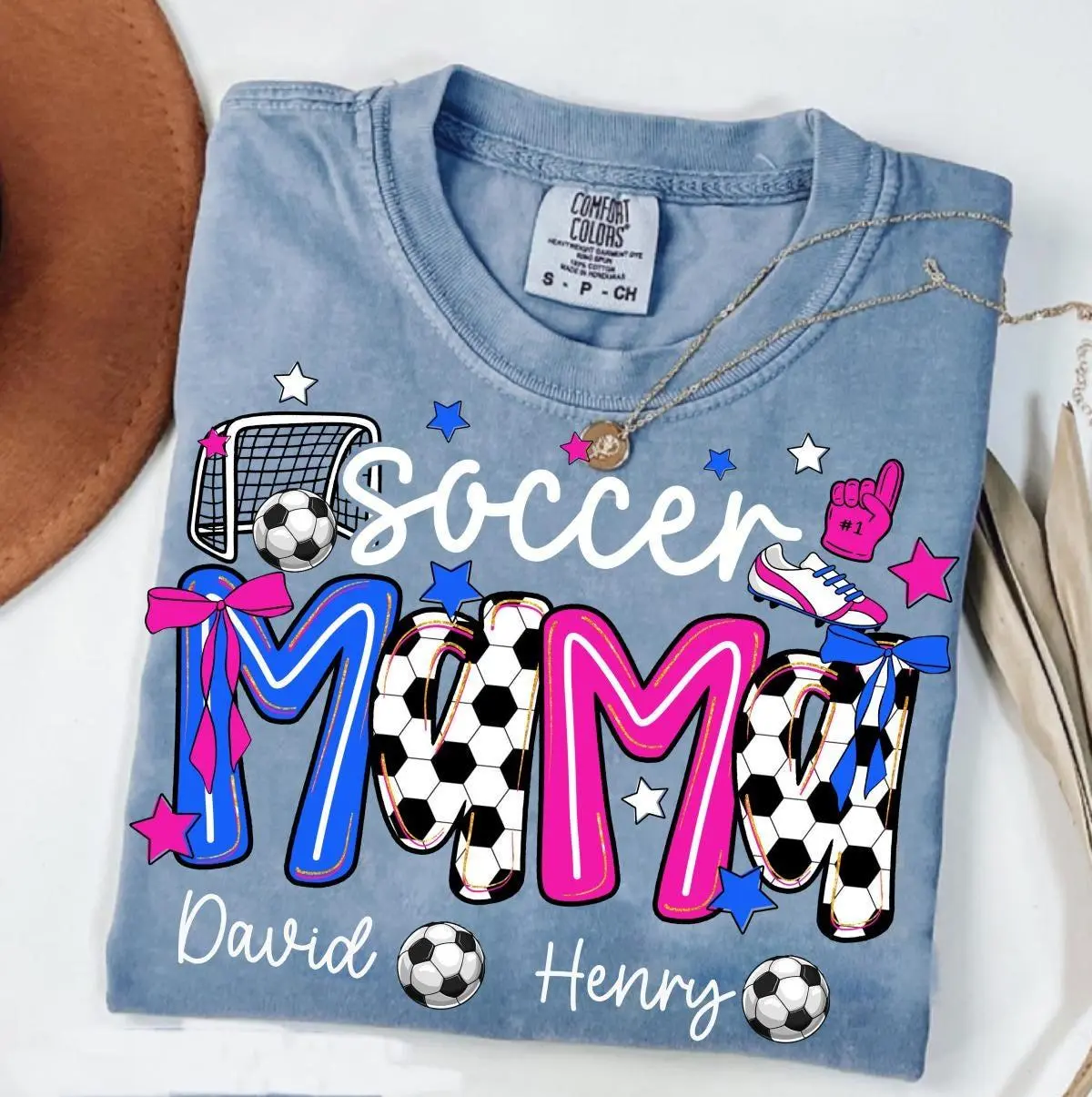 Personalized Soccer Mama Glitter Shirt, Soccer Kids Names Game Day Shirt, Soccer Mom Stripes Coquette Bow Shirt, Mama Soccer Sports Shirt