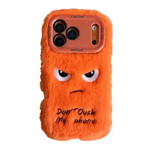 Plush Phone Case Compatible with Apple iPhone 17 New Women's Model 16/17 Pro Max Winter Edition, Fun Emojis Design, Air Stand Included