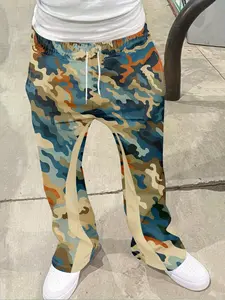 Men's Colorblock Drawstring Waist Flare Pants, Casual Comfortable Long Pants, Hip-Hop Style, Y2K Straight Leg, Streetwear, All Seasons
