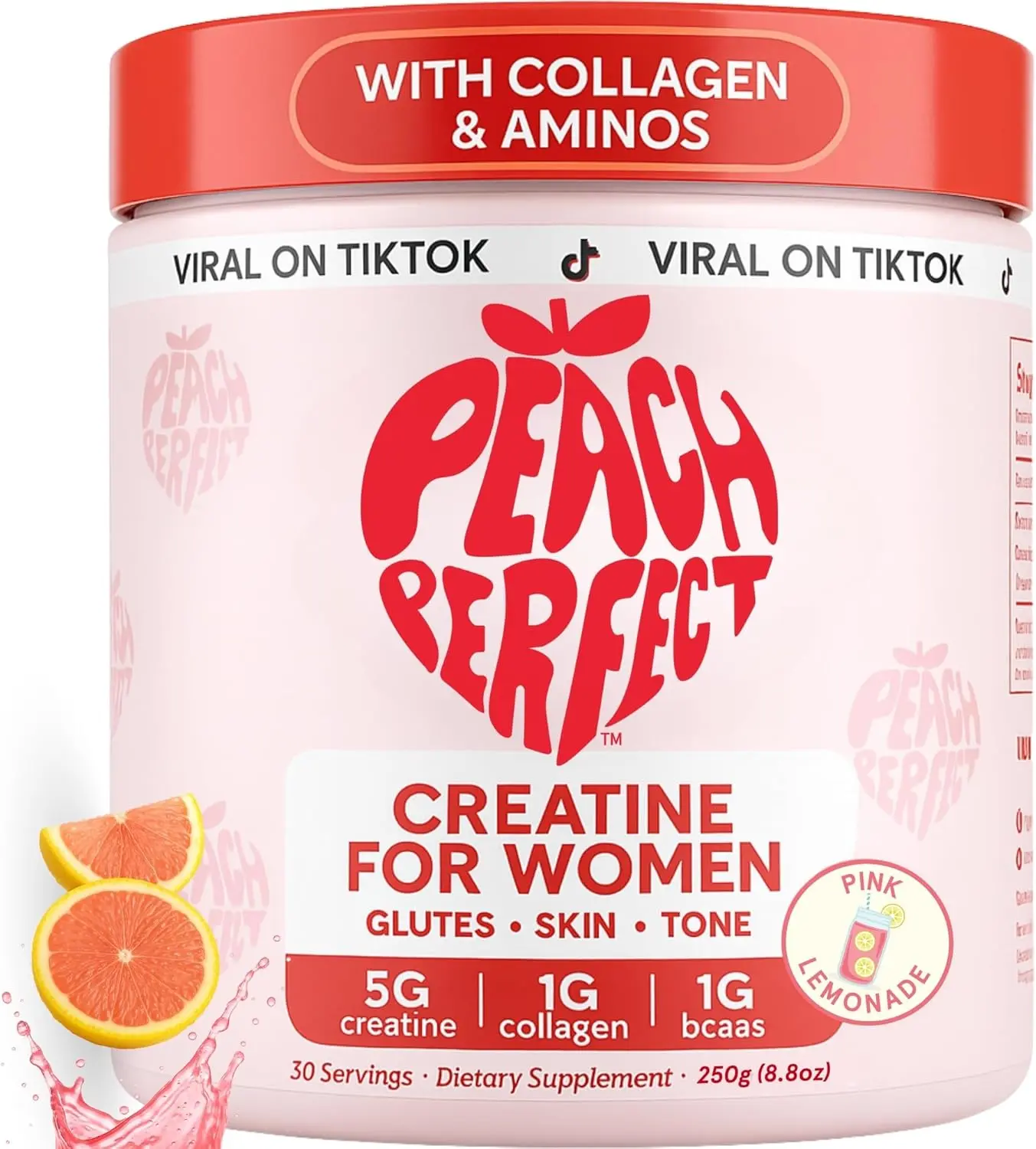 Peach Perfect Creatine for Women – Micronized Creatine Monohydrate Powder with BCAA & Collagen for Glute Strength Support, Boosts Energy, Focus, Strength, and Endurance – Pink Lemonade, 30 Servings