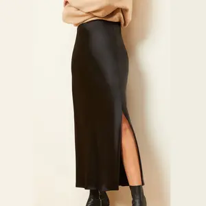 Women's Acetate Satin High-Waisted Elastic Slit Long Skirt Spring Summer 2026