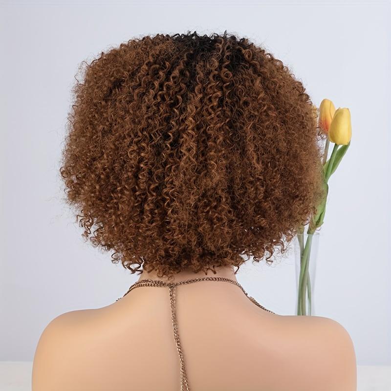 Fashion Brazilian Remy 180% Jerry Curly Short Pixie Bob Cut Human Hair Wigs - Highlight Kinky Curly Wigs For Women