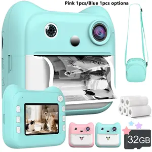 Kids Camera Instant Print, Mini 2.4'' Instant Camera for Kids with 32G Card & Print Photo Paper, 1080P Video Kids Digital Toy, Christmas Birthday Gifts for Boys Age 3-12 Years Old (Blue/Pink) Digital Cameras