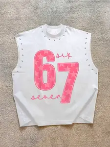 Unisex Rivet Number Vest Tops, Sleeveless, Graphic Print Design Aesthetic, Casual Streetwear, All Seasons, Fitted Long Sleeve, Trendy and Comfortable, Summer Sleeveless Top