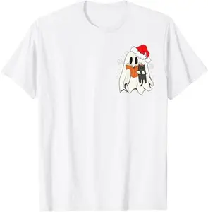 Retro Ghost Reading Book With Cat Bookish Club Christmas T-Shirt