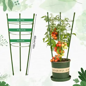 4-Pack Stackable Tomato Cages for Garden, 18" Adjustable Plant Support Cage for Indoor & Outdoor Potted Plants, Heavy Duty Metal Climbing Frame for Flowers, Peppers, Eggplants, Includes 20m Tie & Labels