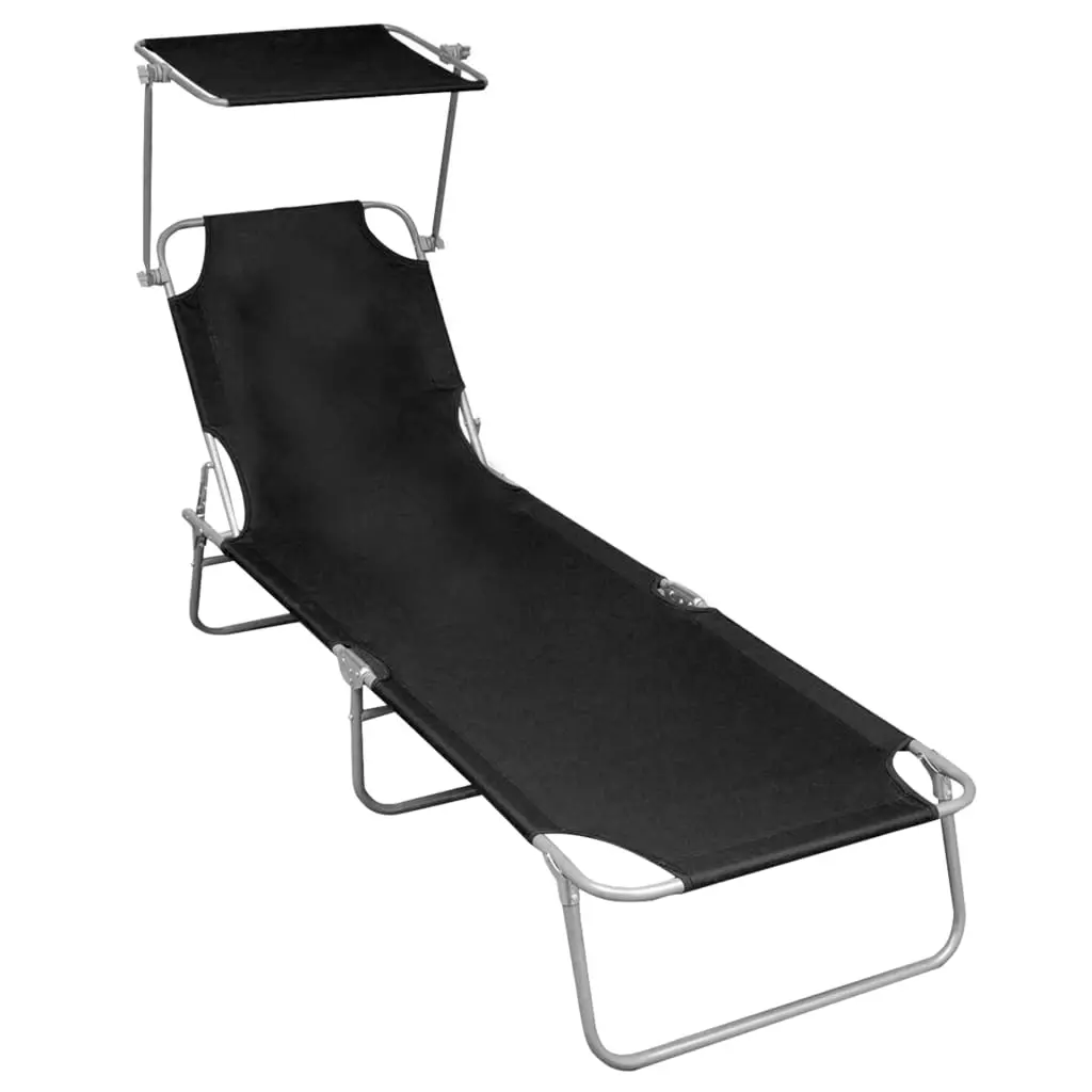 vidaXL Patio Lounge Chair Folding Sunlounger Porch Sunbed with Canopy Aluminum 3004999