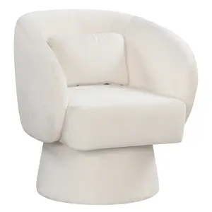 COSTWAY - Swivel Accent Chair Upholstered Barrel Chair with Curved Back and Removable Lumbar Pillow-Beige