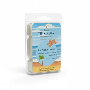 Third Day Trading Company Coconut Grove Wax Melt Coconut & Sandalwood Scent Handcrafted Soy Wax Beachy Relaxing Aroma 2.5oz 71grams