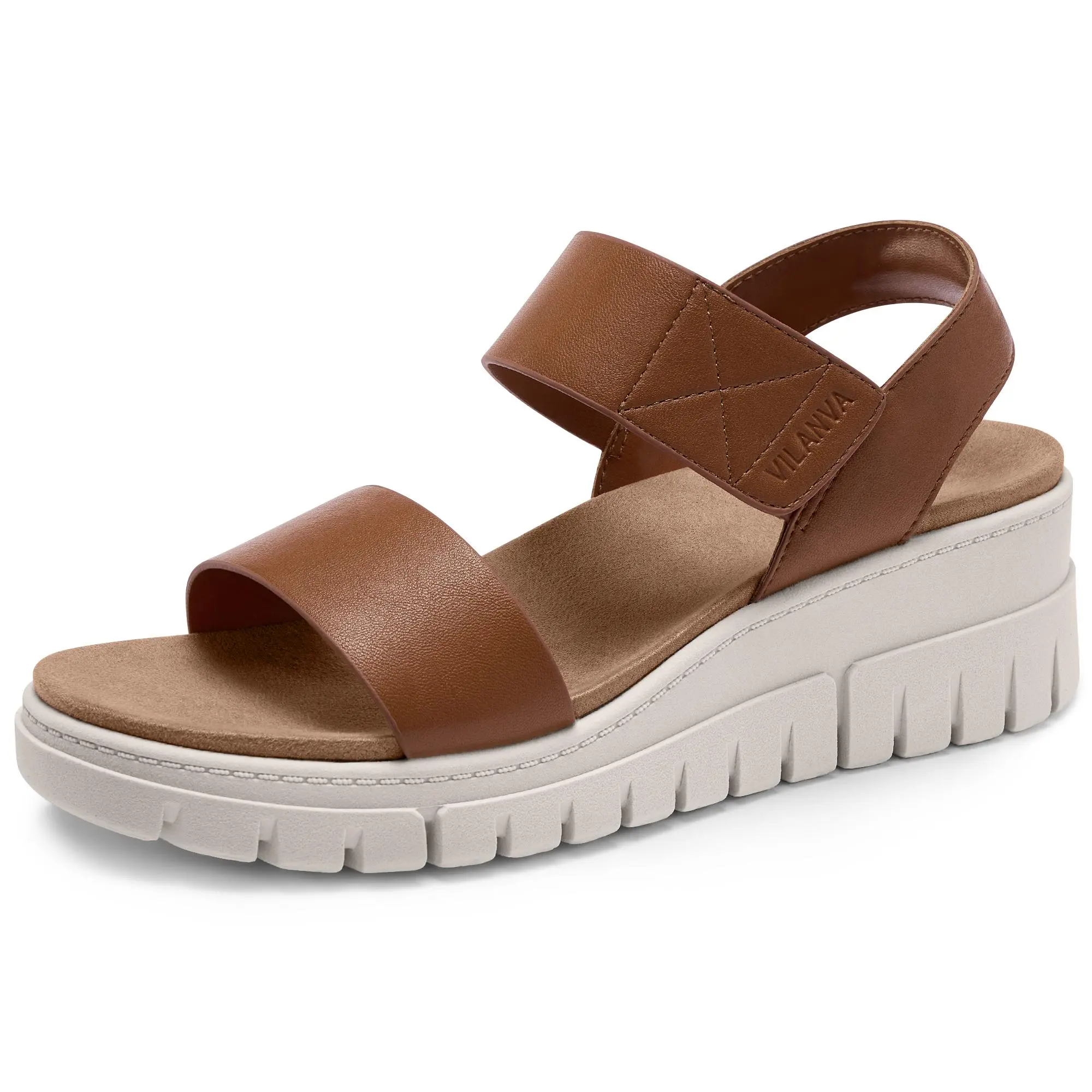 Vilanva Women's PU Upper Flatform Platform Wedge Sandals - Adjustable Heeled, Elevated Dual Platform Sandals with Arch Support, Adjustable Ankle Strap, Tile Floor Grip, Summer Casual Walking Shoes for Wide/Narrow Feet, Flatform Platform Sandals