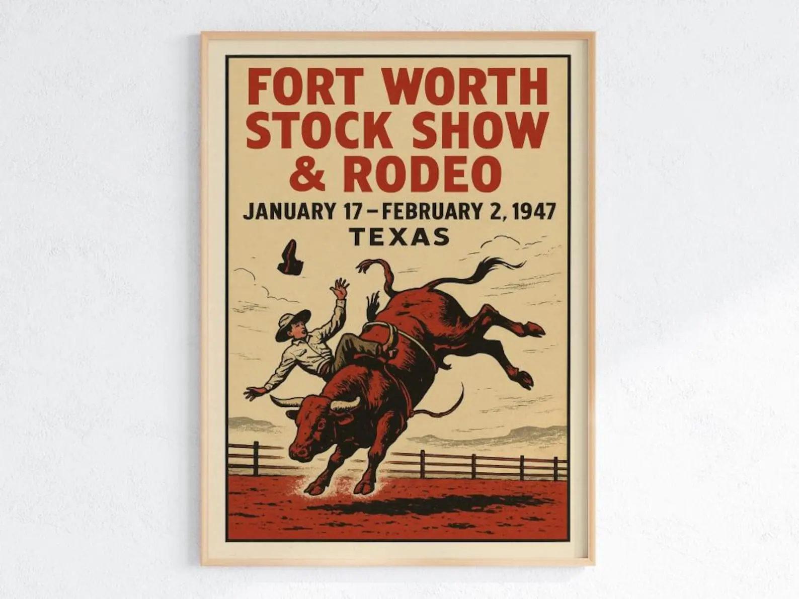 Fort Worth Stock Show 1947 Glossy Poster, Unframed Vintage Rodeo Cowboy Wall Art Print