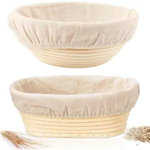2 Pack Sourdough Bread Baking Supplies 10 inch Round & 10 inch Oval Banneton Proofing Basket Bowls with Liner Baking Fermentation Tools for Sourdough Bread Making