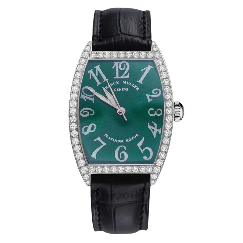 Franck Muller Cintrée Curvex 5850 Automatic Stainless Steel Aftermarket Diamond Bezel Green Dial Ladies Watch WHT031705