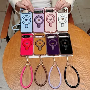 Side Electroplated Solid Heart Phone Case for Pixel Series, Comfortable Grip, Stylish Metal Stand & Lanyard, Fashionable Protection Cover