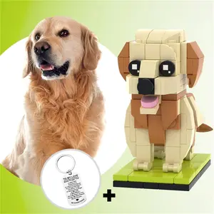Gift for Dog Lovers:Customizable 1 Dog Brick Figure Based On Your Beloved Dog's Photo with Keychain Set Small Particle Custom Brick Figures Keepsake for Pet Lovers/Owners